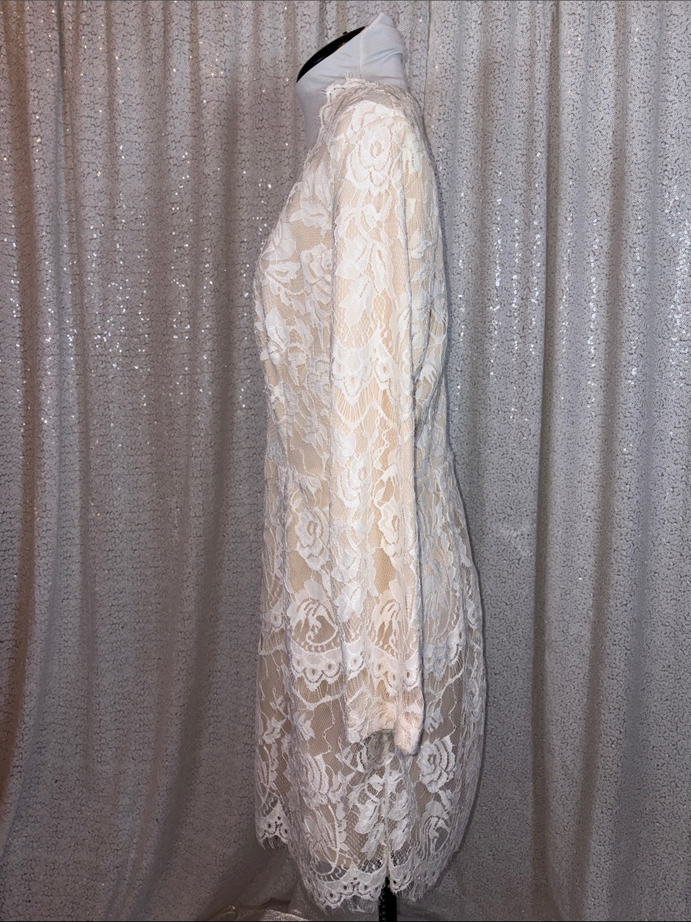 Southern Fried Chics Ivory Lace V-Neck Long-Sleeve Dress - Picture 3 of 5